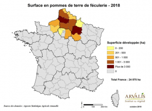 Carte de production française de pomme de terre féculière (2018)
